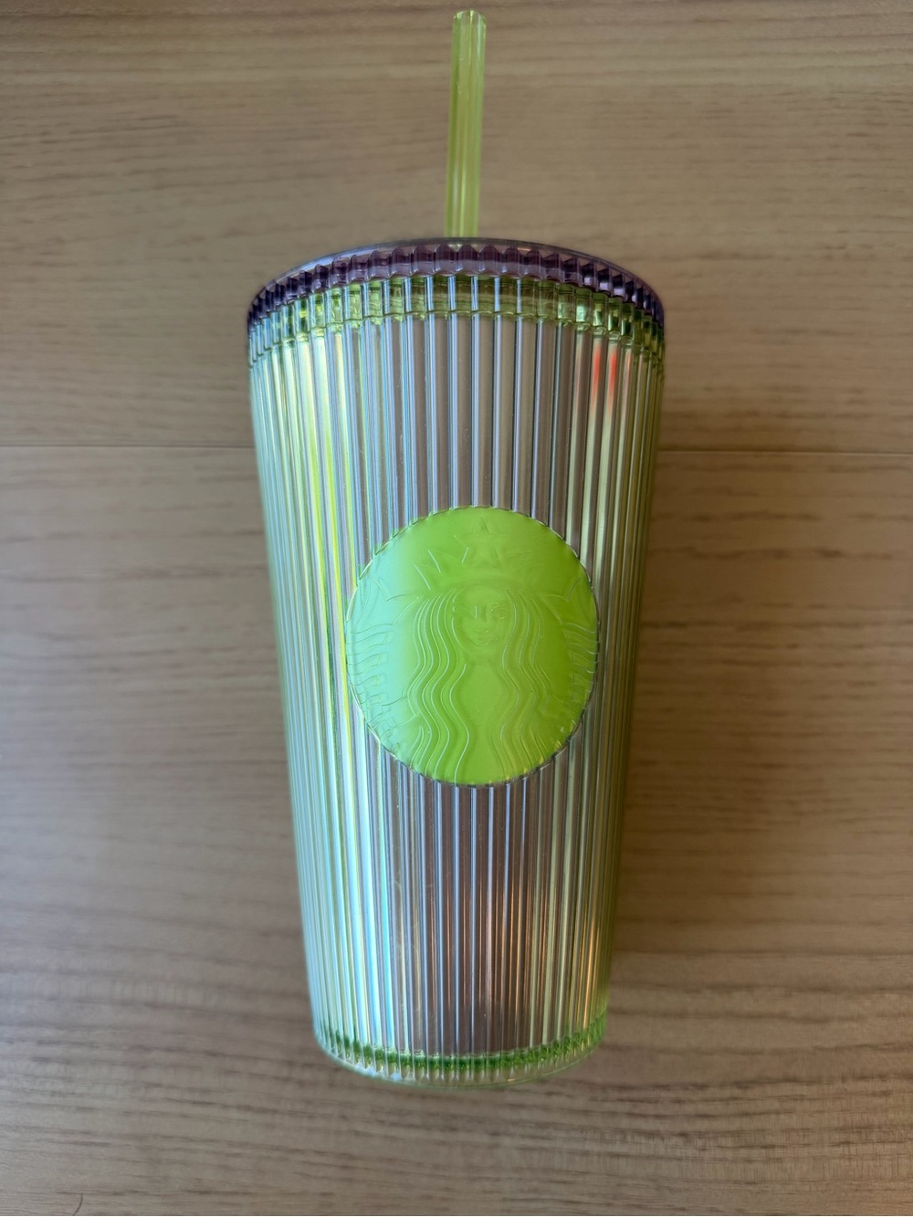 Starbucks Neon Green Ribbed Iridescent Tumbler with Straw